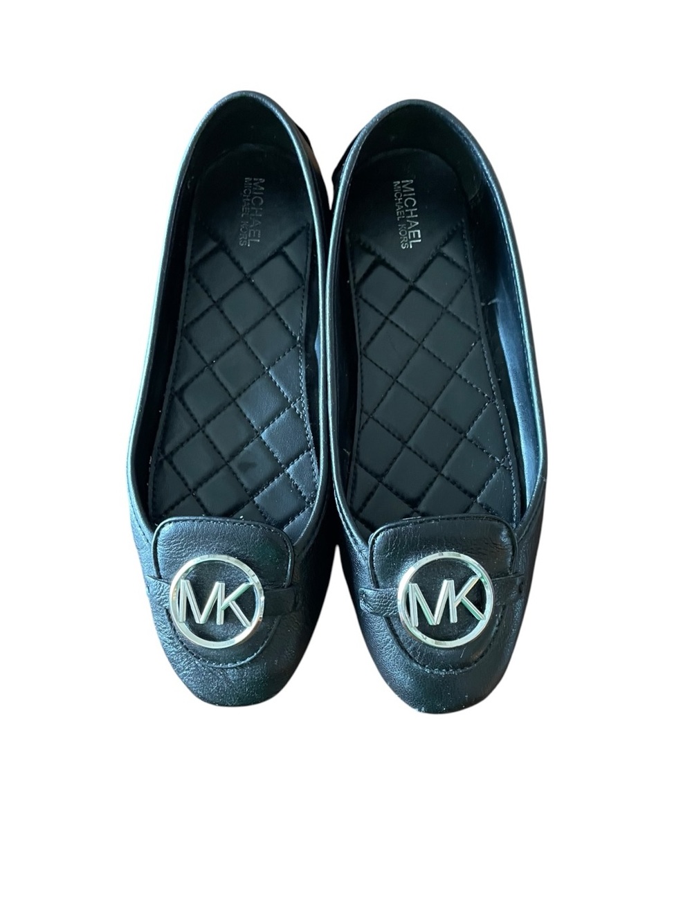 Michael Kors Black Quilted Insole MK Logo Leather Ballet Flats Size 8